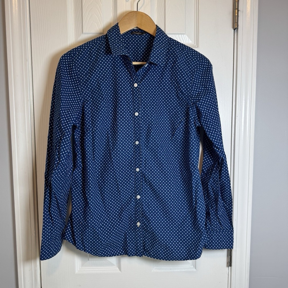 J Mclaughlin Shirt Women's Medium 8 Blue Button Up Cotton Shirt Paisley